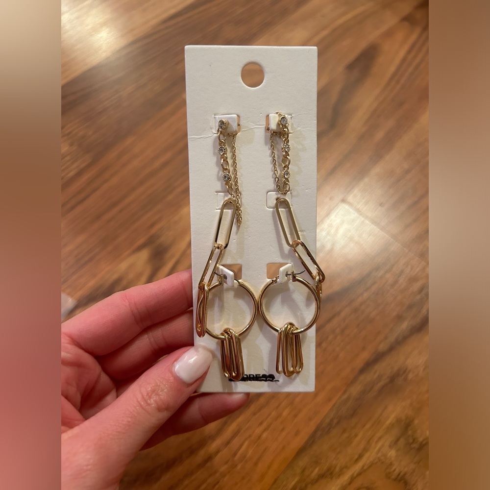 NWT Express Set of 3 Gold Tones Drop Earrings Paperclip Chain